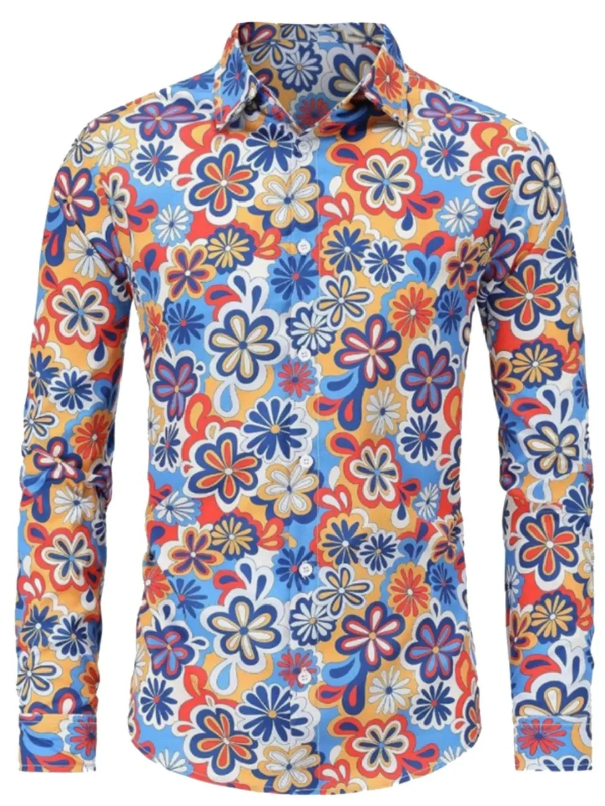 

Retro Flutton up Long Sve Men's irt Breathable Loose Fit Youthful Printed Casual irt Sve Sle European Simple