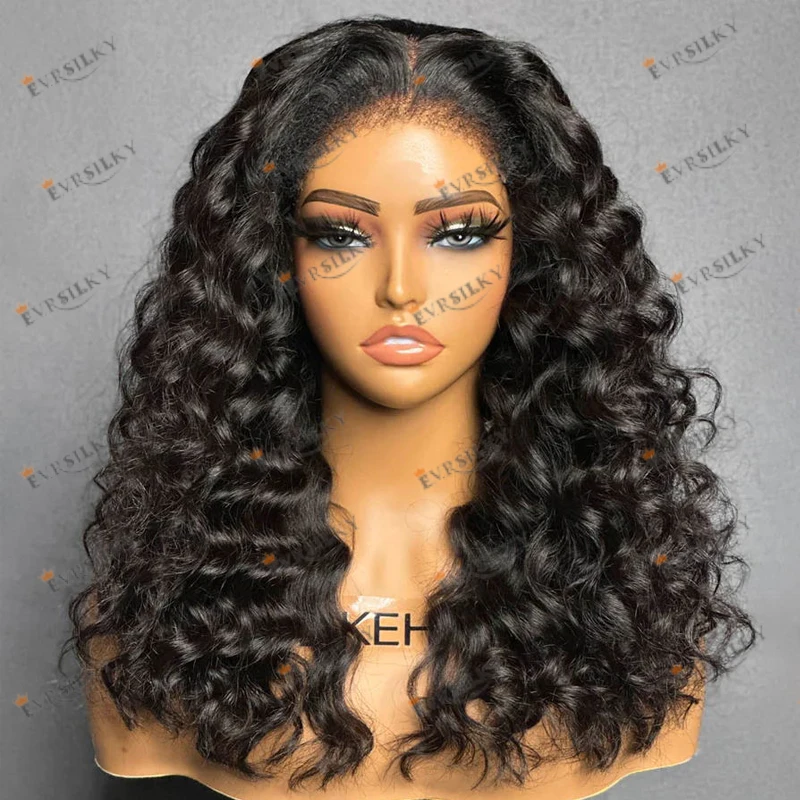 

200Density Loose Deep Wave Human Hair Black Women Wigs Glueless Full Lace Natural Color Wigs Bleached Knots 13x4 Lace Front Wigs