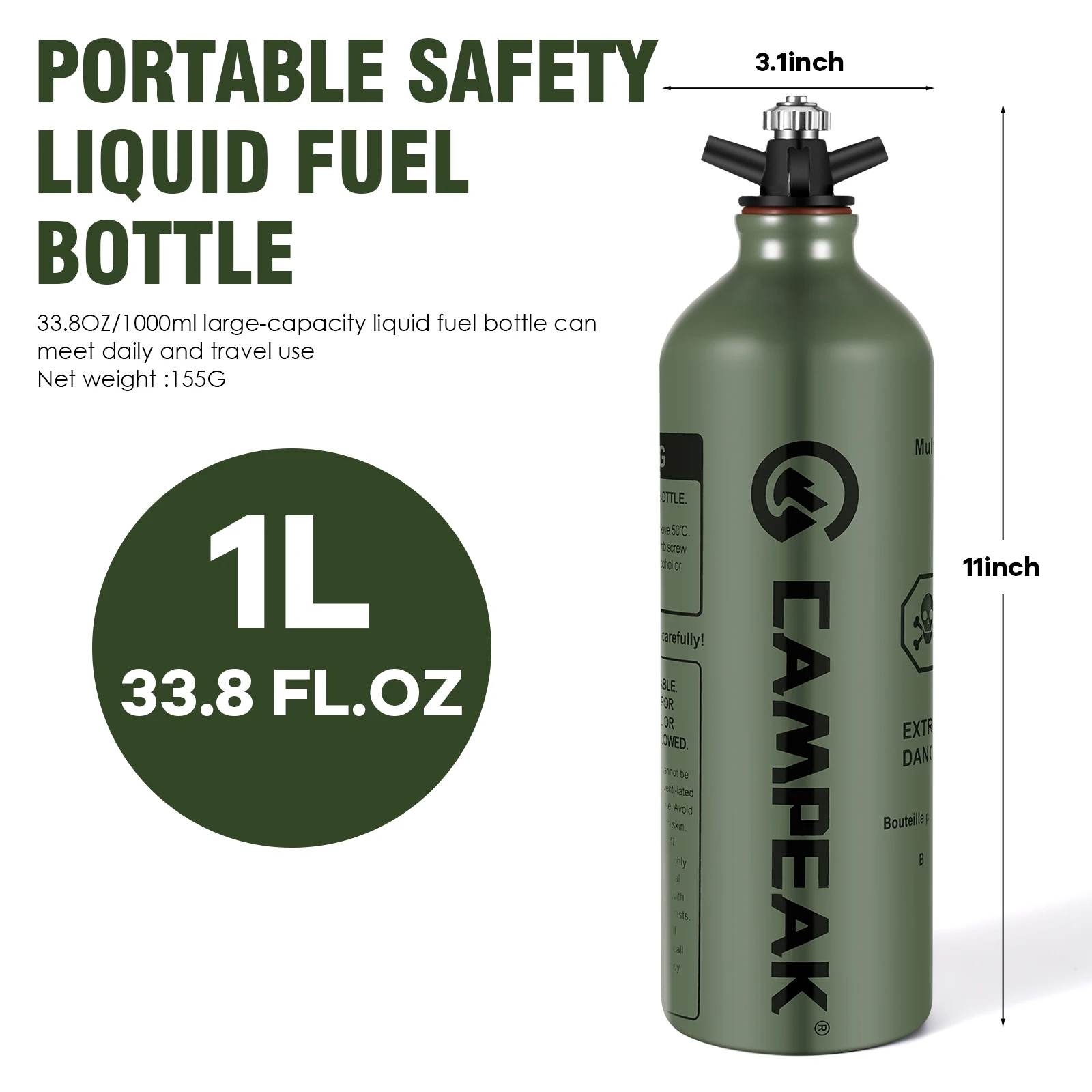 CAMPEAK liquid Fuel Bottle 0.5L/1L Water Bucket for Outdoor Camping with Safety Valve image 4
