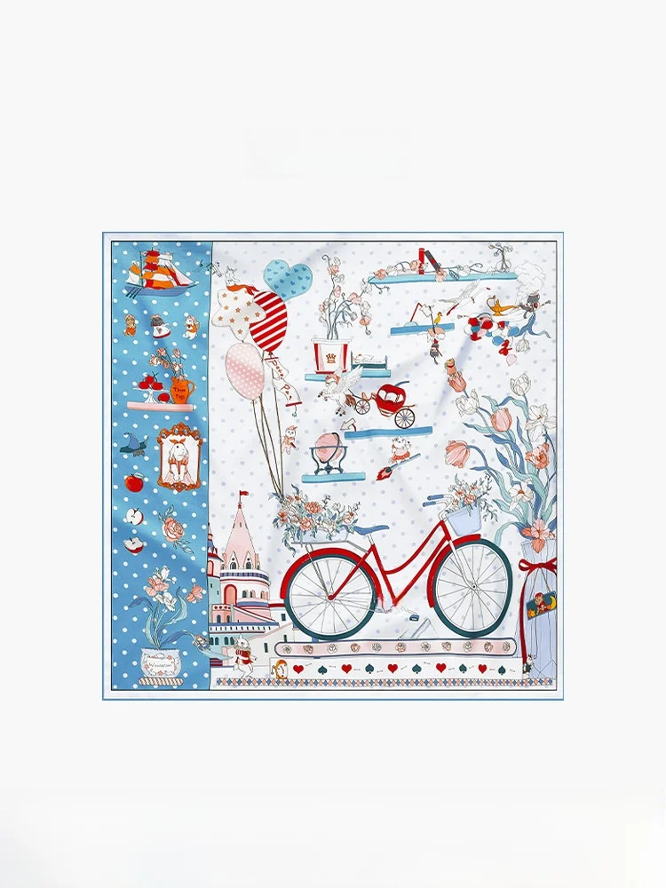 

Xinuosichou Silk Scarf Cartoon Design Silk Large Square Shawl Versatile Fashion Accessory for All Seasons