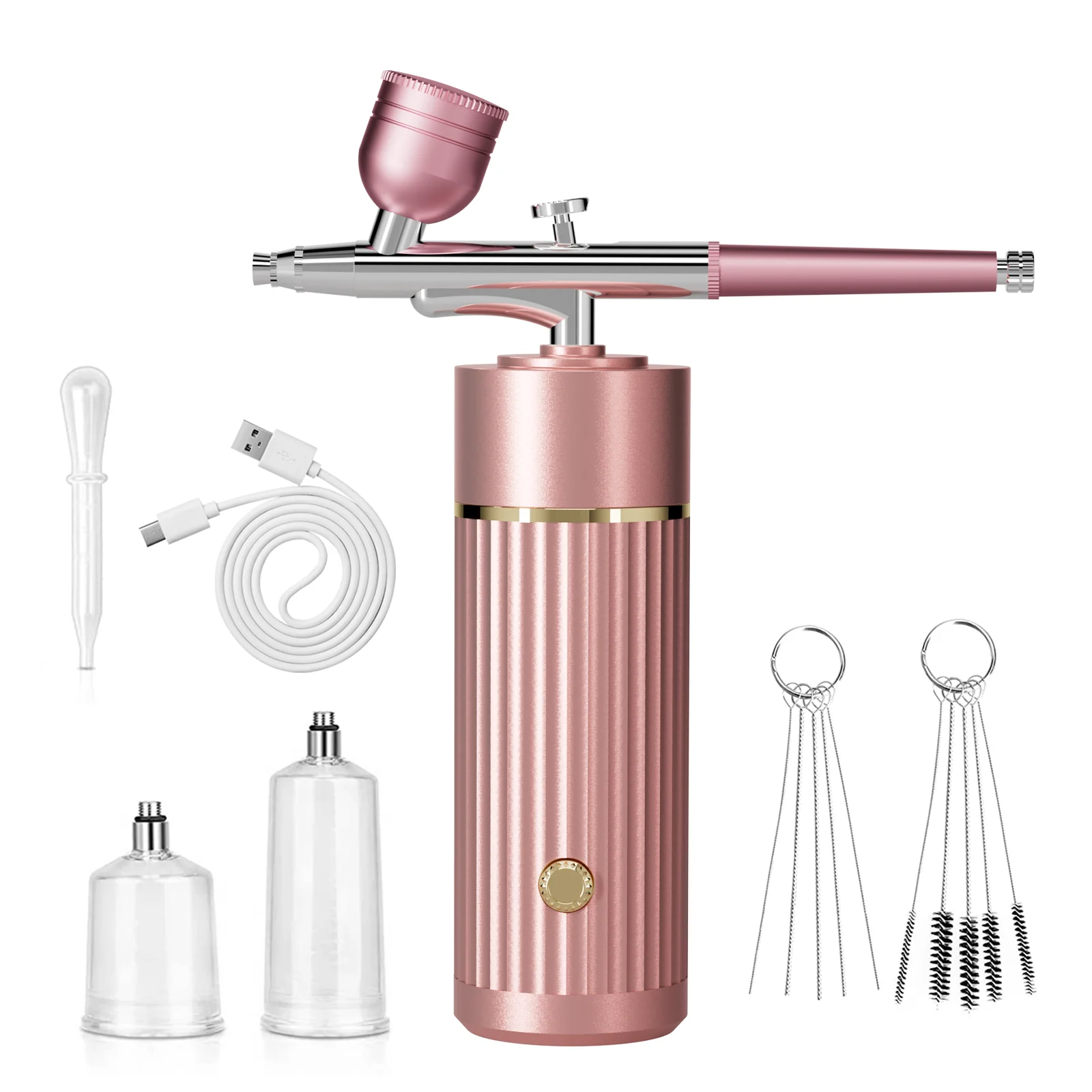 Mini Cordless Airbrush Kit with USB Rechargeable Air Compressor Gun for Nail Art Cake Decorating - Includes Accessory Set