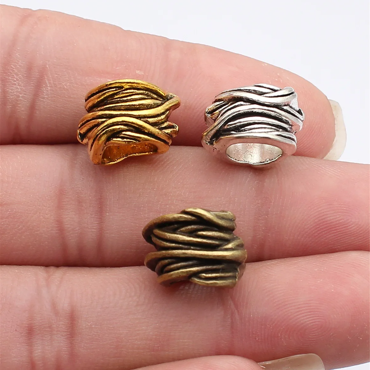 WYSIWYG 5pcs 14x13x11mm 3 Colors Vine-Patterned Large-Hole Beads Dreadlock Beads