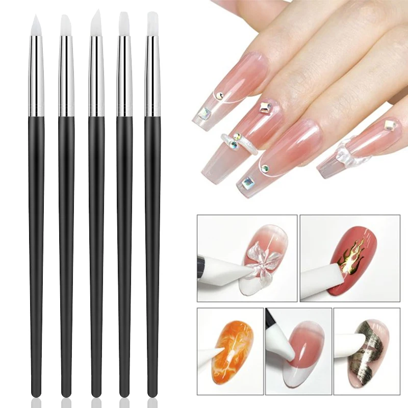 1/5Pcs/set Professional Silicone Nail Brush UV Gel Polish Tip 3D Image DIY Dotting Polish Brushes Pen DIY Manicure Tools