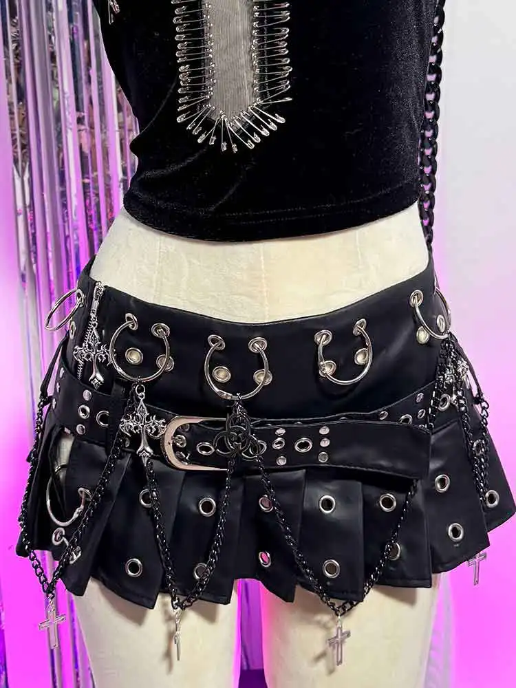 Gothic Emo PU Leather Mini Skirt for Teens Grunge Punk Rock Festival Rave Y2K ALT Clothing Women's Goth Skirts 80s Vkei Clothes 7 S3d73ea95365145ec8a002b868b87e1ecC