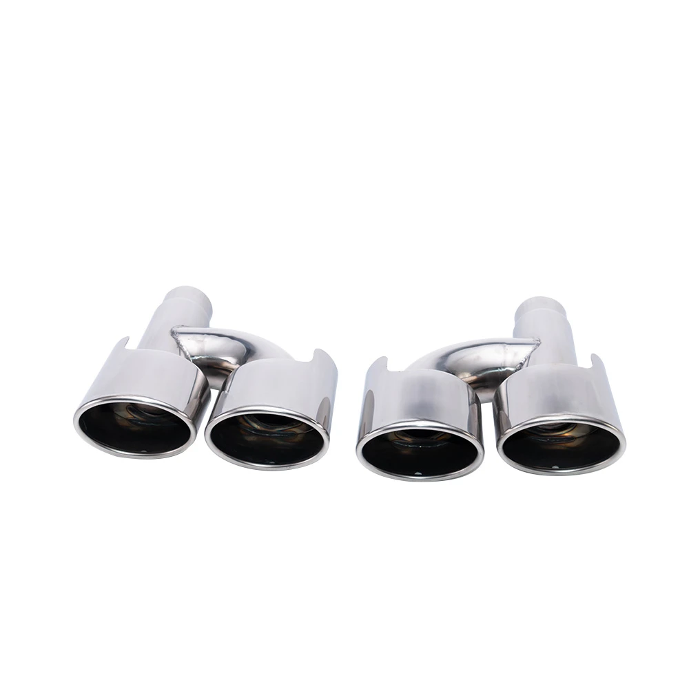 1 SET 57mm Inter Car Exhaust Tip Slant Edge Dual Rolled Outlet Auto Muffler Tail Pipe Stainless steel Exhaust pipe Silver Black