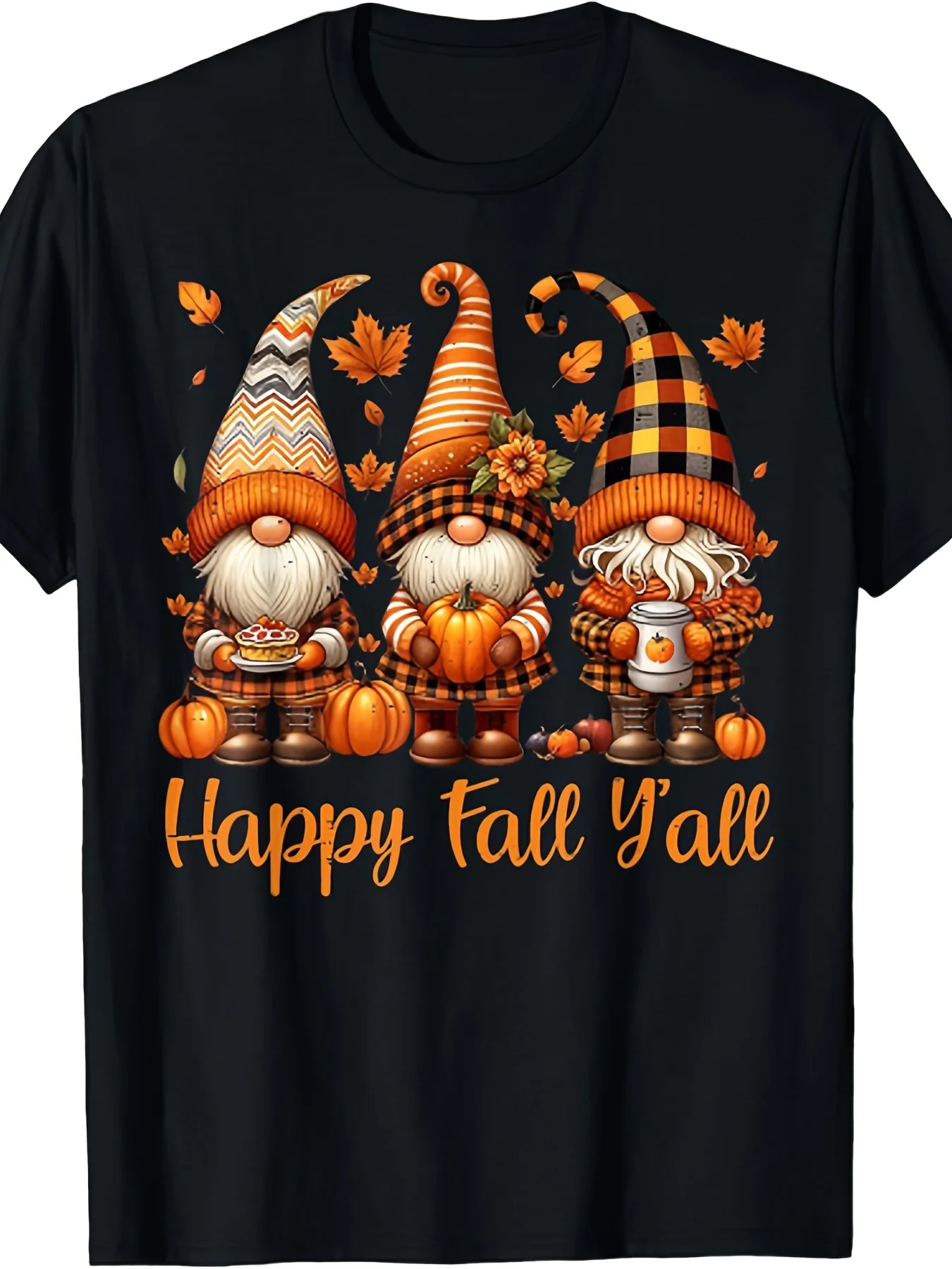 Happy Autumn Goblin Pumpkin Thanksgiving Day Men's and Women's Same T-Shirt [Trend Design] Street Fashion Women's Comfortable Cotton Crew Neck Short Sleeve Same Design, Unisex
