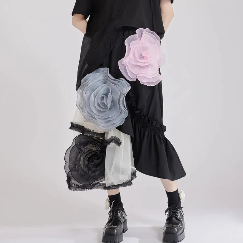 EAEOVNI-falda con diseño empalmado Floral 3D para mujer, faldas irregulares de corte A con contraste de Color a la moda Y2K 2025, novedad de verano 1A992