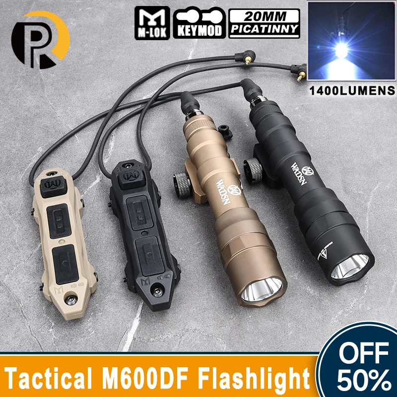 

WADSN Tactical M600 M600DF Flashlight 1400lumens White Scout Light Dual Function Button Switch Hunting Weapon Airsoft Accessory