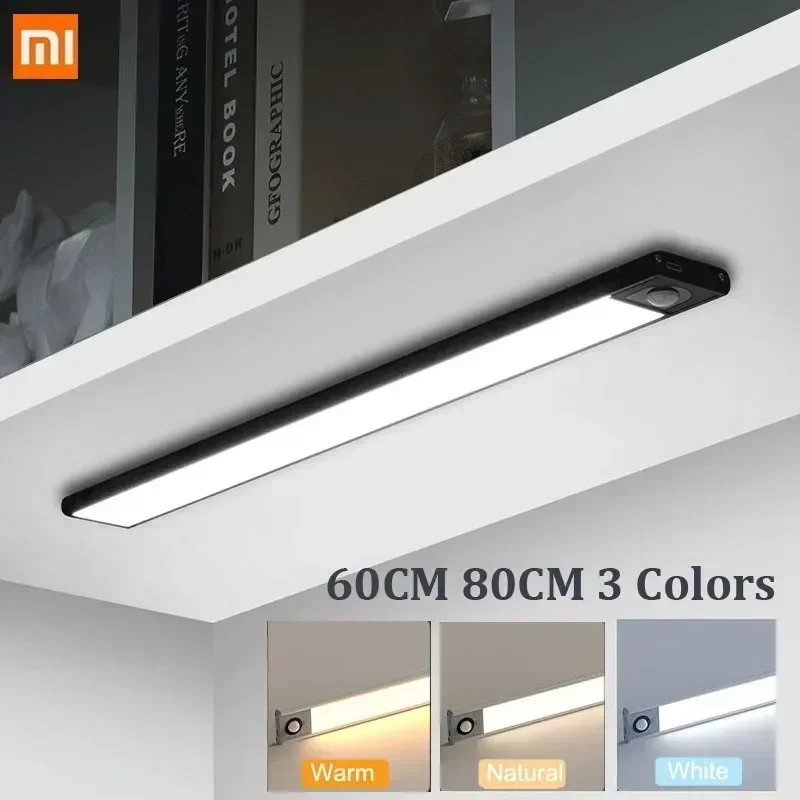 Luz nocturna Xiaomi de 60CM y 80CM con Sensor de movimiento, lámpara LED fina recargable por USB para cocina, retroiluminación para iluminación de