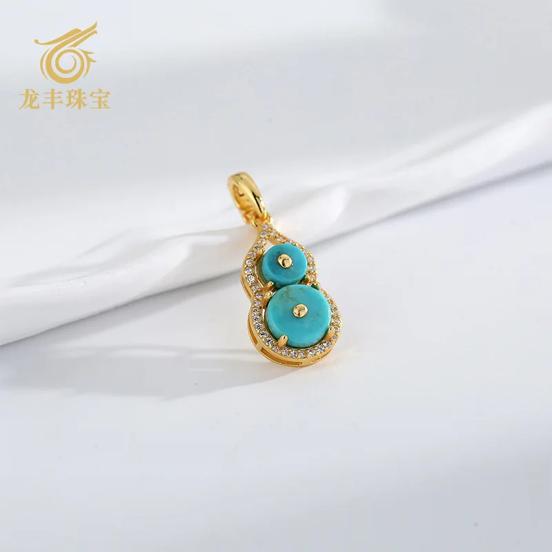 Lu Manman Style Pendant S925 Silver Plated with 18k Gold Turquoise Gourd Universal Clasp