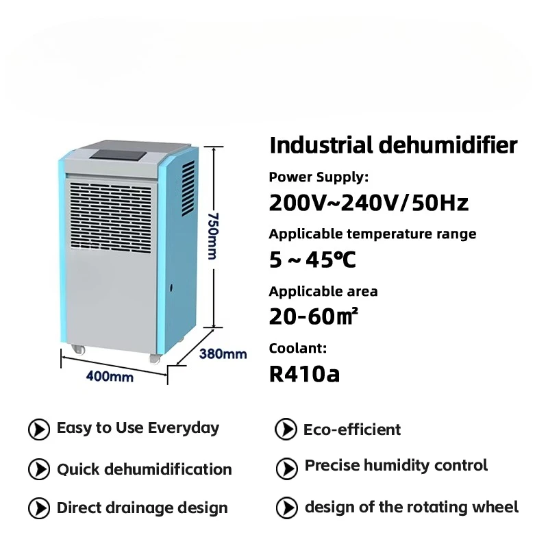 Electric motor High-efficiency pool and greenhouse industrial dehumidifier with pump, high capacity 68 liters