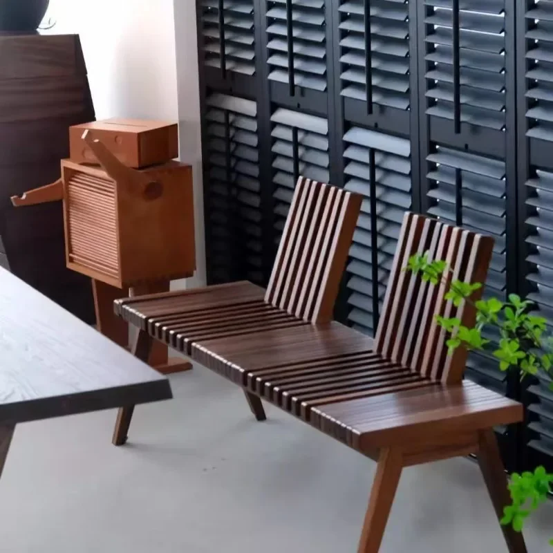 Solid wood strip folding stool, shoe changing stool, simple chair with backrest