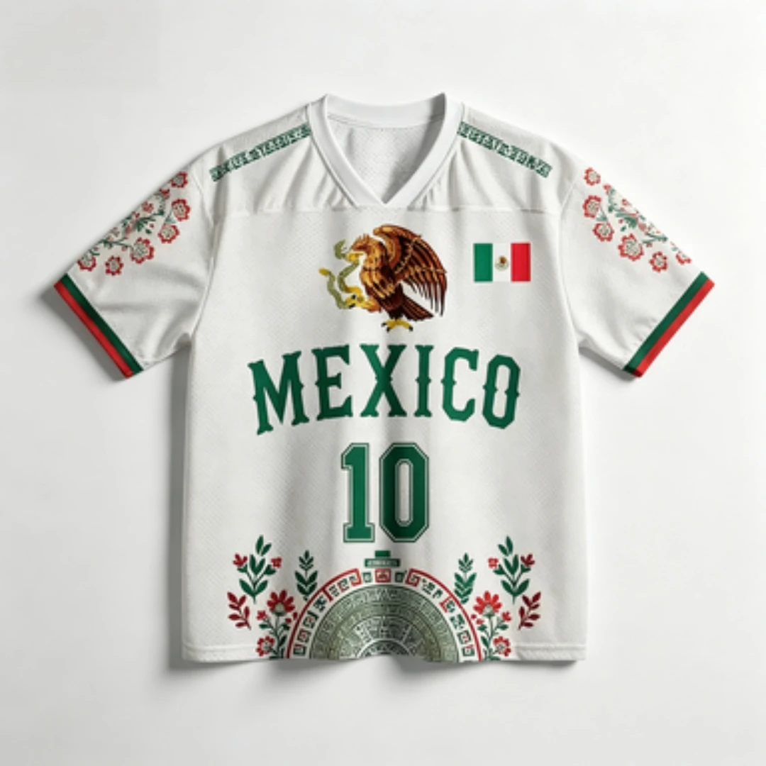 Mexico No.10 Jersey 3D Full Screen Printed Breathable Mesh Aztec Calendar Flower Eagle Pattern Mesh Short Sleeve Football Top