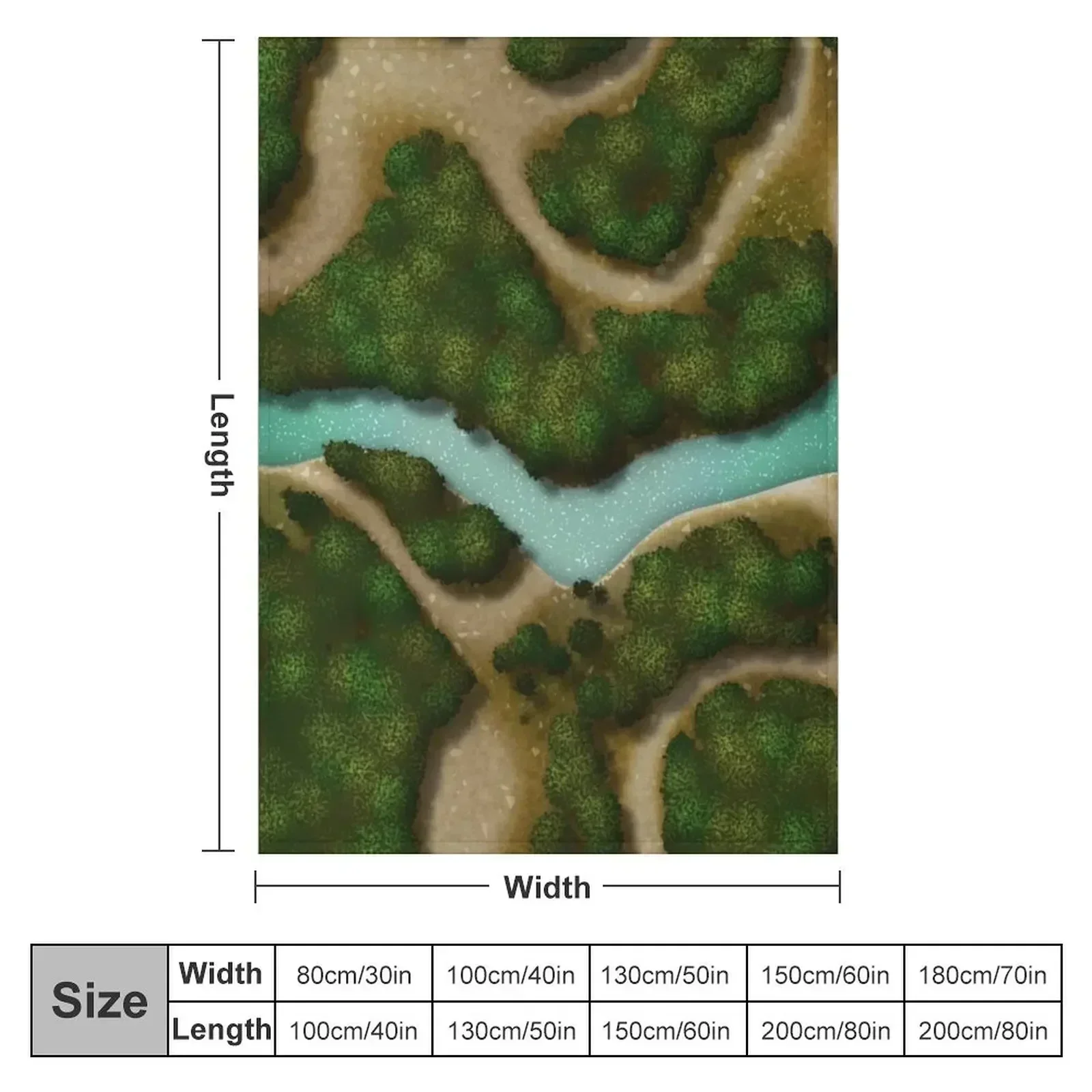 Forest Trails and Stream 002 Battle Map for Table Top RPG Miniatures Throw Blanket