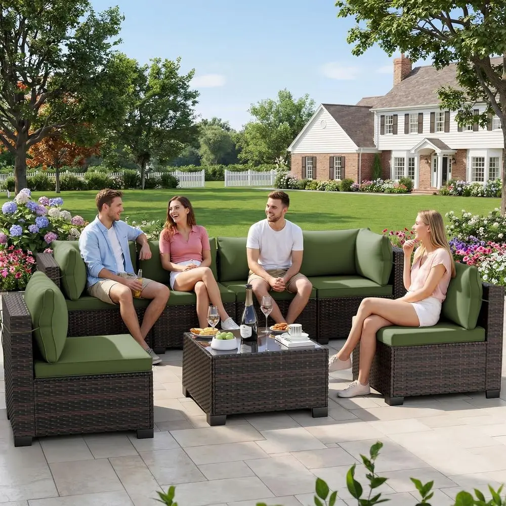 

7-Piece Outdoor Patio Furniture Set, Rattan Wicker Sectional with Tea Table