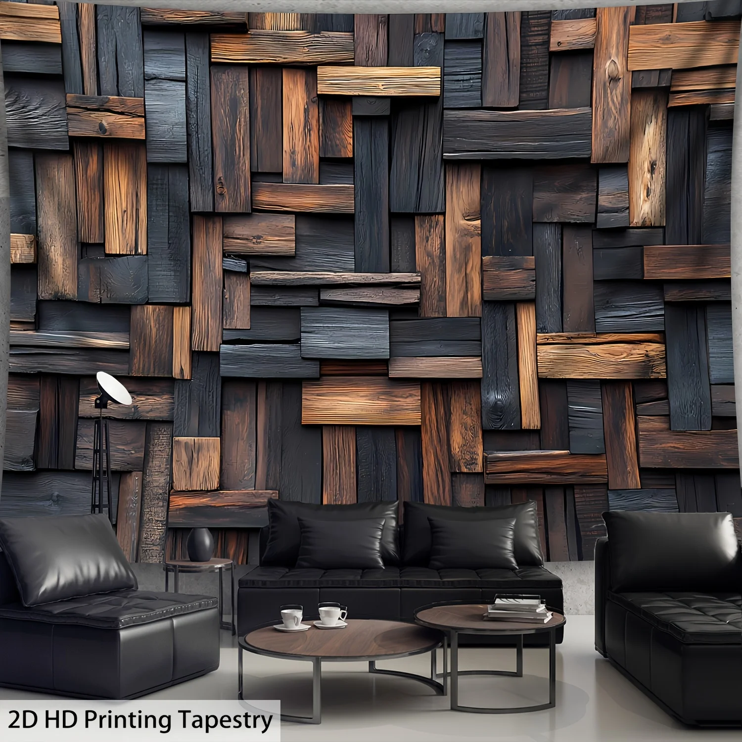 3D Wood Wall Tapestry Rustic Wooden Plank Pattern Hanging Decor Modern Industrial Style Home Accent for Living Room Bedroom Sofa