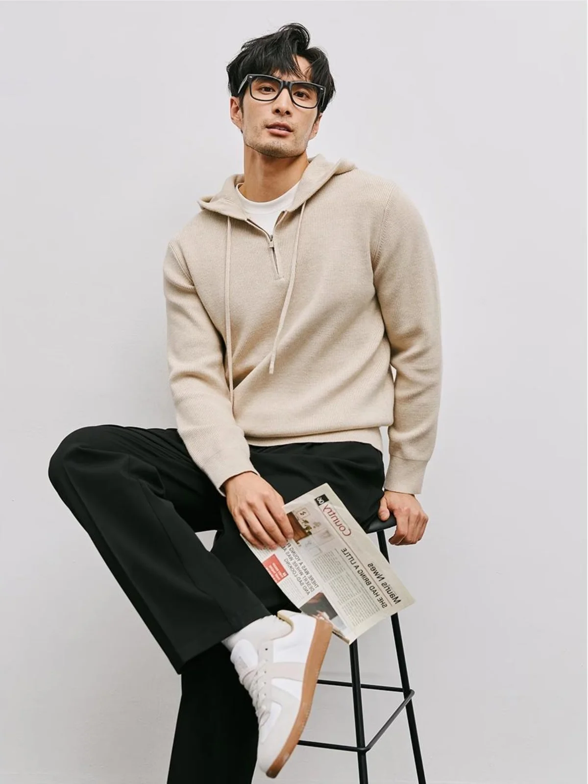 

Men's Slim Fit Knitted Sweater Hoodie Thi Needle Long Sve Autumn Winter Faion Casual Color Base Layer irt