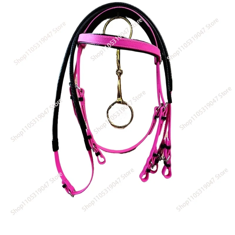 Pink water bottle, reins, armature, three piece set, practical halter head, horse accessory, riding set