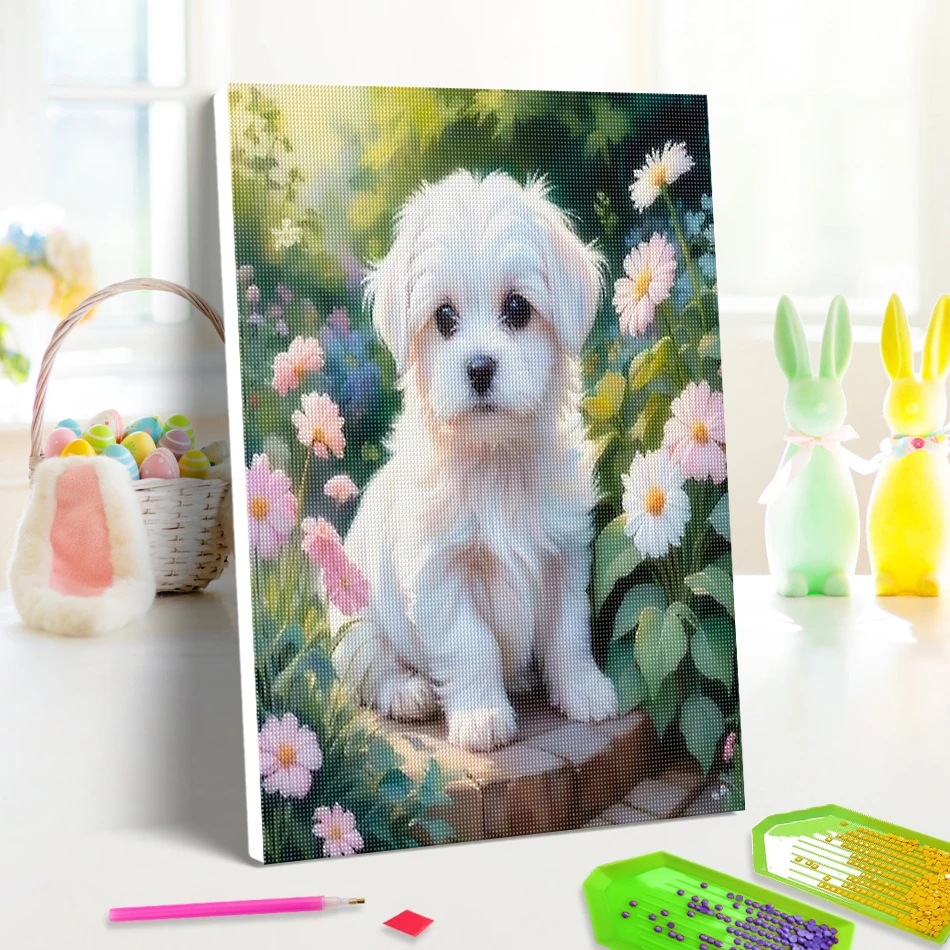 

SDOYUNO 5D Diamond Painting Rhinestones White dog For Beginner 20X30cm ready frame Full Square/Round Drill 5D Diamond Pictures