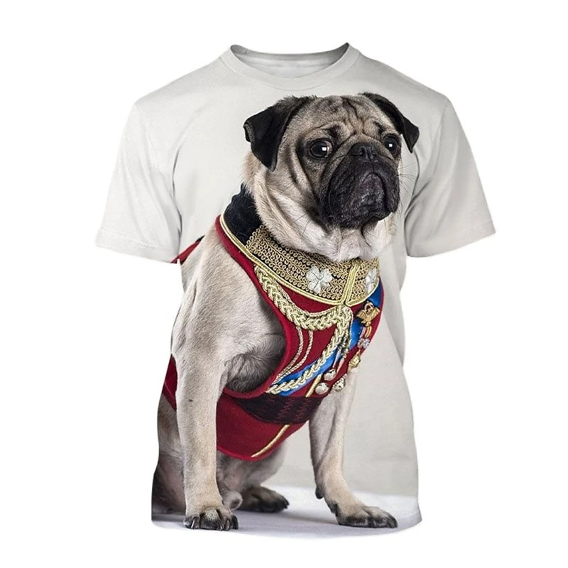 Funny Pug Dog Pattern T-shirt Fashion Summer Short Sleeve Men Women Kid 3D Animals Printed T Shirts Loose Harajuku Tees Clothes image 3