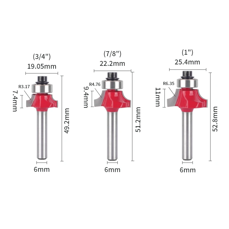 NXWIND 6MM 6.35MM Shank Corner Round Bit Router Bit Woodworking Milling Cutter For Wood Bit Face Mill Carbide Cutter End Mill