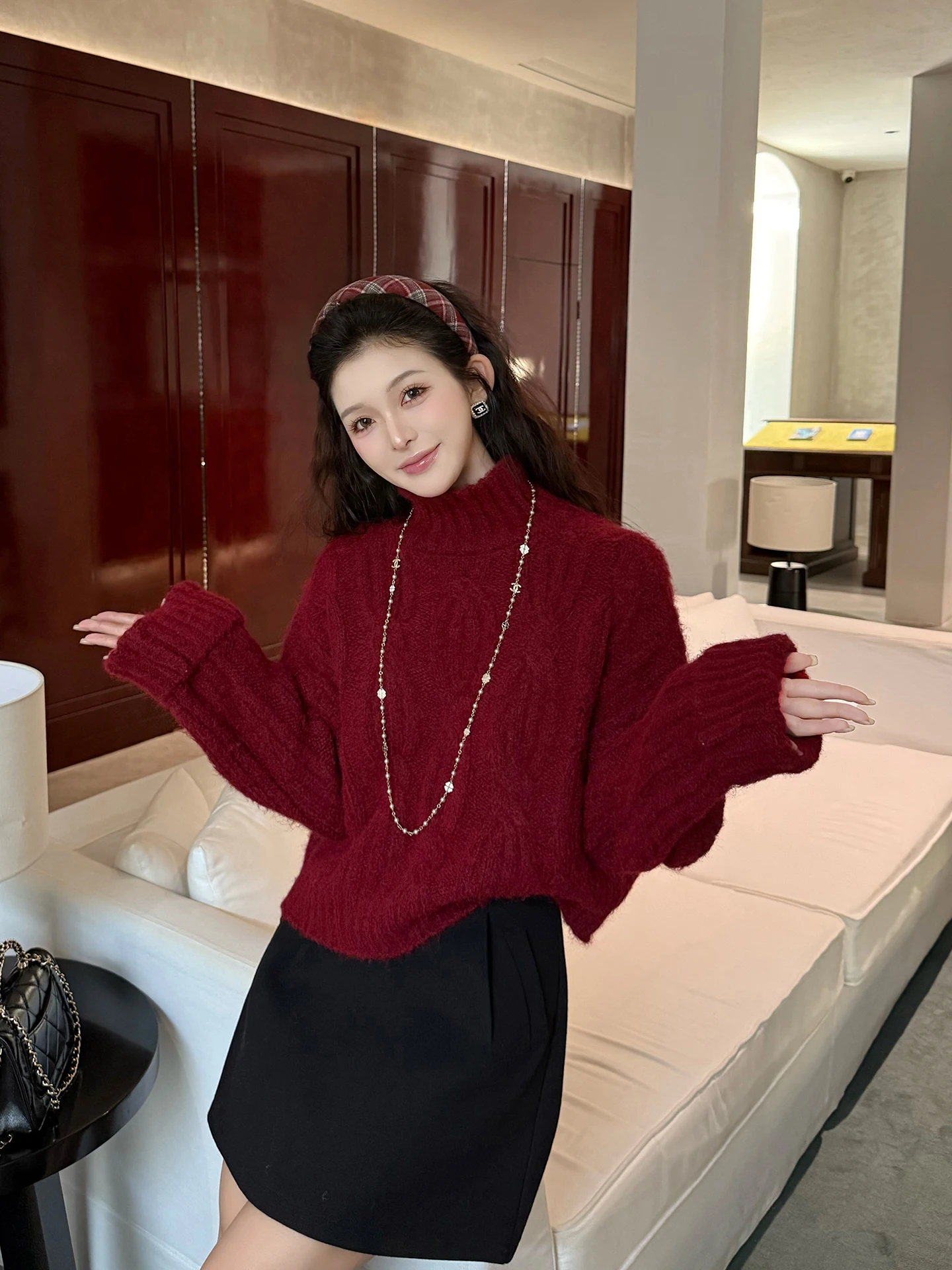 

Женский свитер Yanyan с высоким воротником, однотонный, вязаный, с узором косы, длинный рукав, свободный крой, удобный, из смесовой хлопково-шерстяной ткани, для повседневной носки