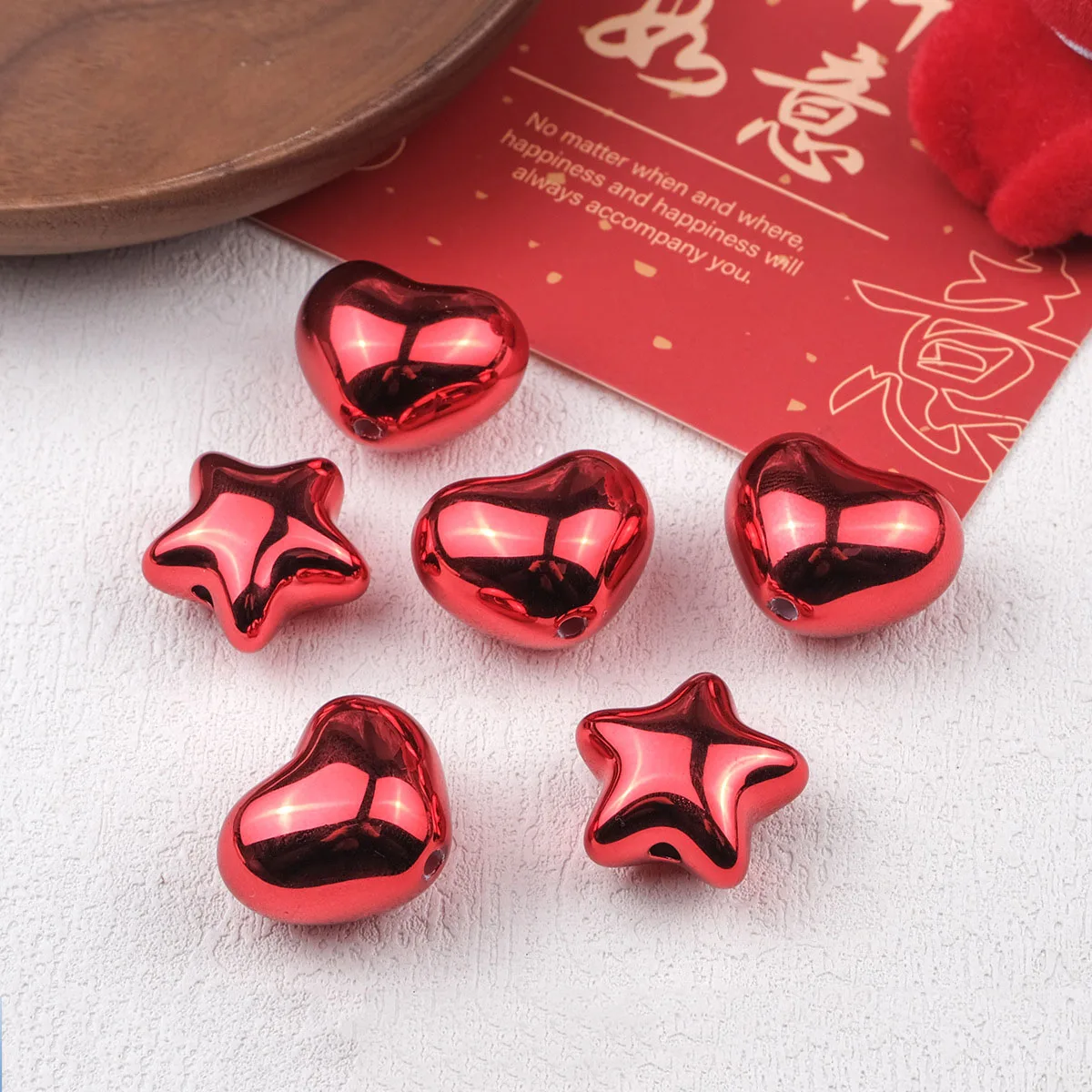 Newest UV Coated Bright Colors Love Heart Kawaii Stars Acrylic Plastic Jewelry Beads Fit Girls Bubblegum Necklace 100pcs 23mm