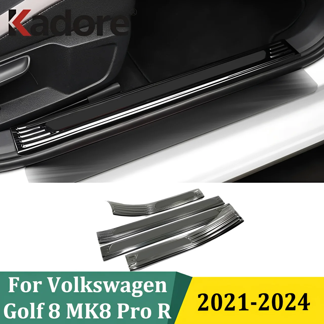 

For Volkswagen Golf 8 MK8 Pro R 2021 2022 2023 2024 Inner Door Sill Scuff Plate Trim Side Doors Sills Cover Car Accessories
