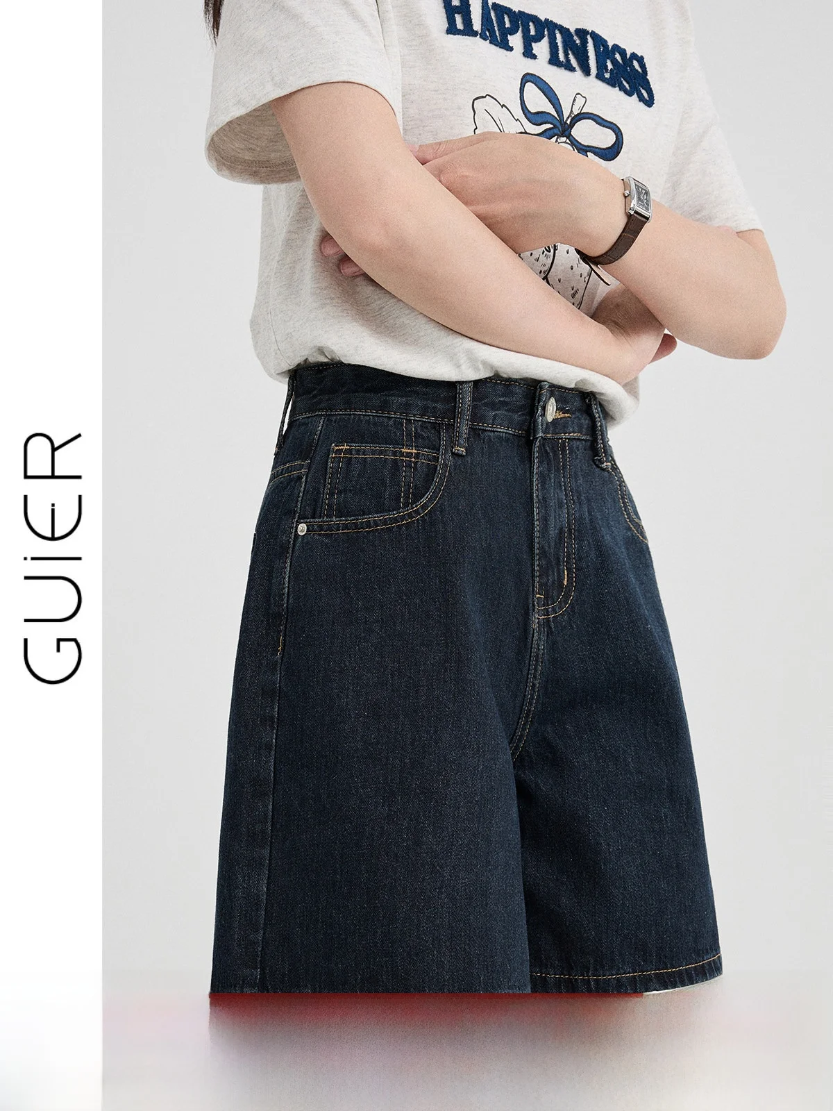 

Женские джинсовые шорты с высокой талией и широкими штанинами, лето 2026, новинка, ретро, универсальные, стройнящие, свободные, А-силуэт, повседневные, модные