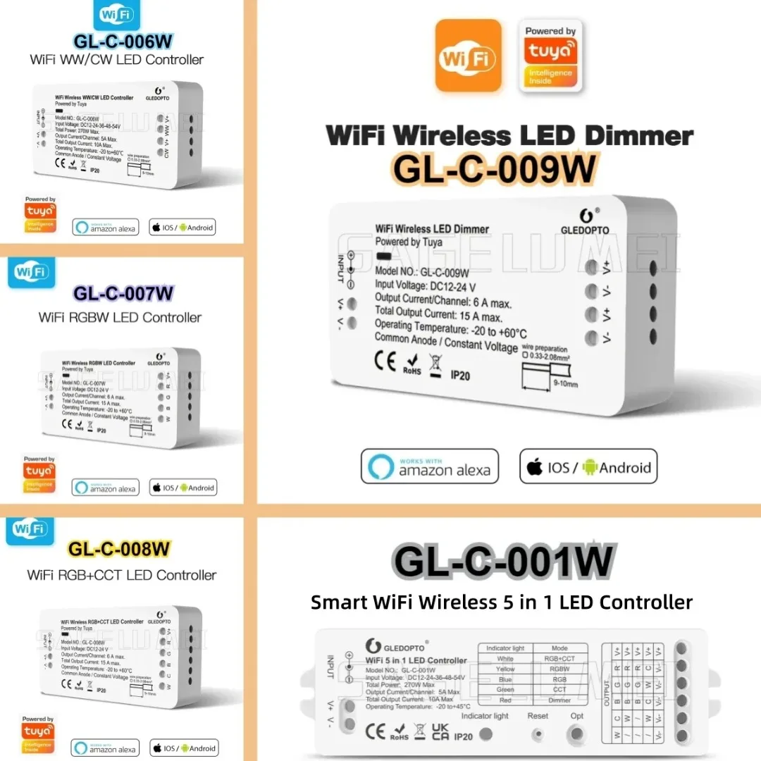 

Gledopto Yandex Alice WiFi светодиодный контроллер RGBCCT DC12-24V Приложение Tuya Smart Life Голосовое управление Теплый холодный белый светильник с регулируемой яркостью