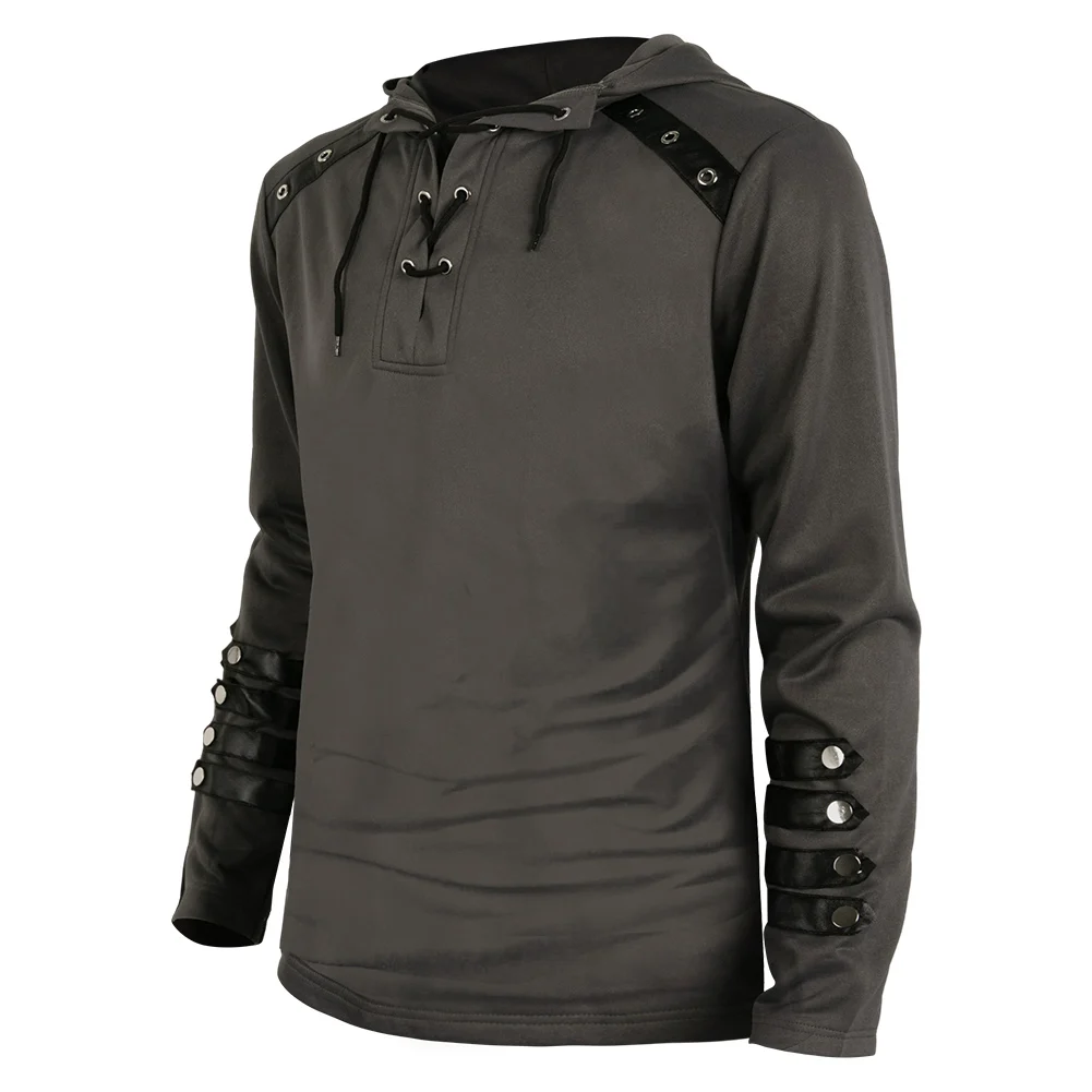 Sudadera gótica con capucha para hombres adultos, disfraz de Cosplay Steampunk, abrigo Medieval con capucha, camisa de manga larga, Jersey, traje de fiesta de Carnaval de Halloween