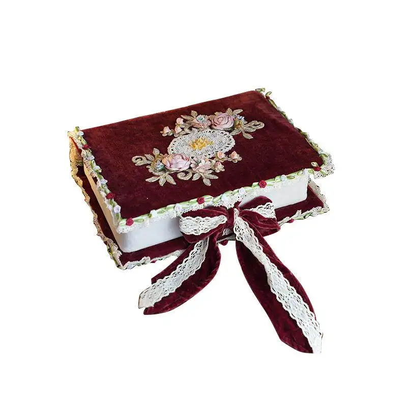 Hand embroidered jewelry box vintage organizer lace velvet gift