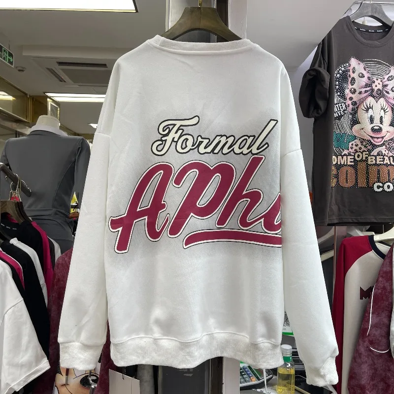 العلامة التجارية العصرية النمط الأوروبي طويلة الأكمام البلوز معطف الثقيلة التطريز الكرتون منتصف طول أعلى كبيرة الحجم الكرتون هوديس سترة