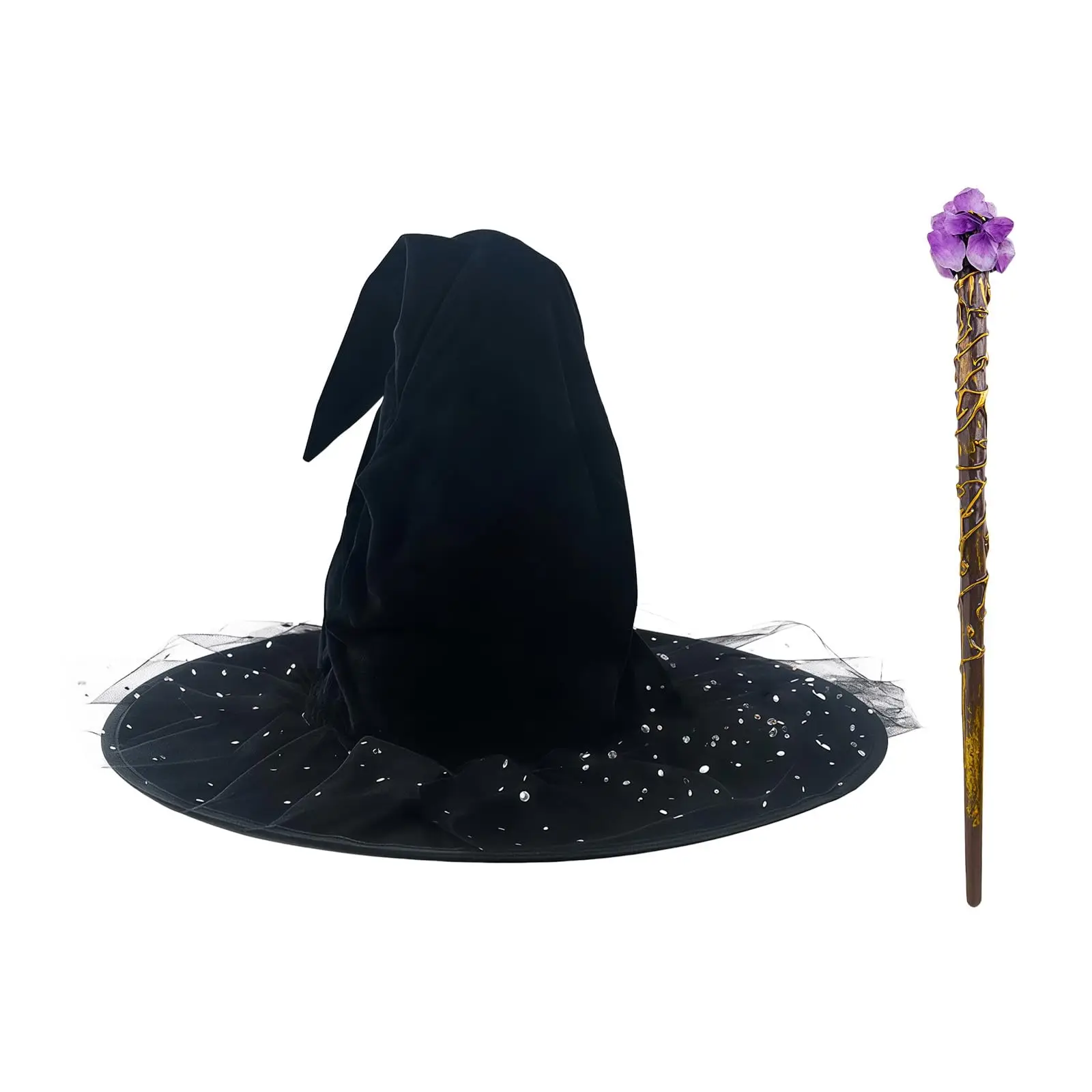 Chapeau de sorcière papillon, baguette de Cosplay, baguette de sorcière en cristal violet, une vigne, chapeau de magicien pointu pour Halloween, accessoires magiques