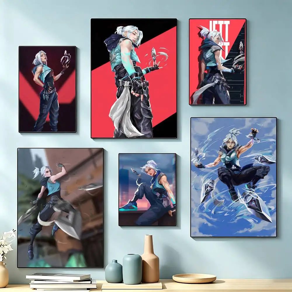 V-Valorants Jett Game  Poster High Quality Dorm Living Room Aesthetic Wall Decoration Painting Stickers Gift