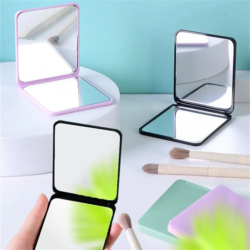 Chic High Definition Folding Square Mirror Solid Color Mini Double-sided Flip Mirror INS Pocket Cosmetic Mirror Home Decor