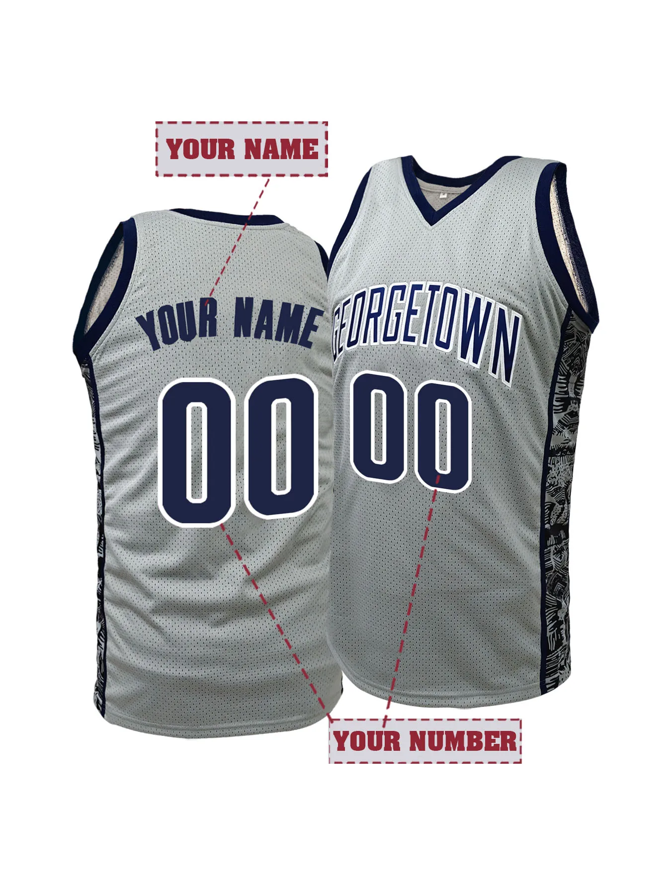 Georgetown Custom Basketball Jersey Personalized Embroidered Name and Number Breathable Sleeveless Unisex Fan Shirt Tank Top