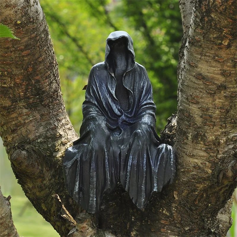 Creative Death Black Robe Statue Sculpture Thriller Ornament Garden Decora Crafts Statue Halloween Gift Home Desk Decoration