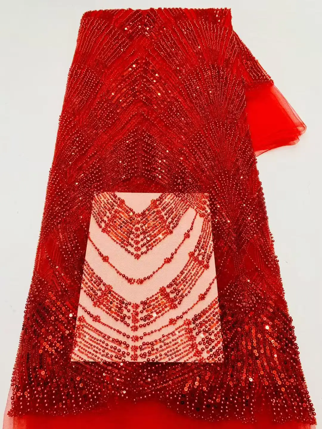 

Latest African Sequins Lace Fabric 2026 High Quality Lace Embroidery Beaded Mesh Fabric 5 Yards For Women Wedding Party Dress