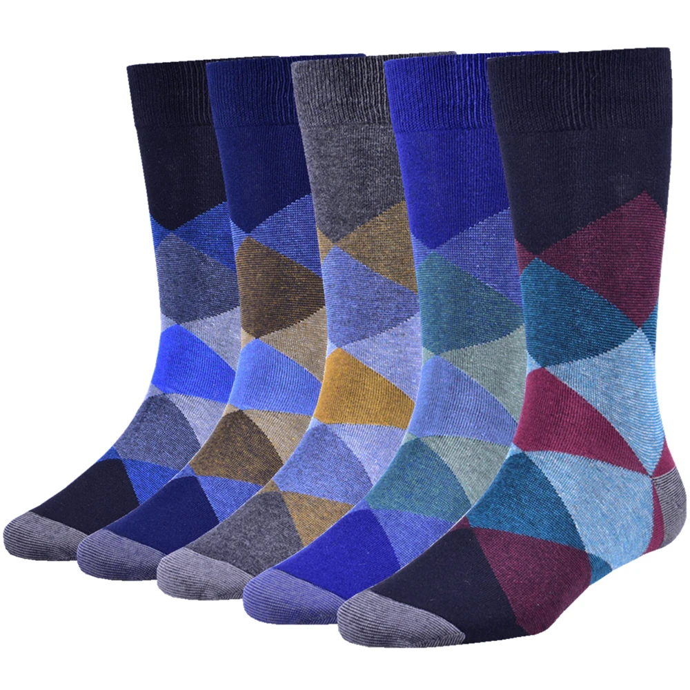 

5 Pairs of Whimsical Men's Cotton Crew Dress Socks - Vibrant Colorful Patterns, Funny Fashion Designs, Soft Breathable Fabric
