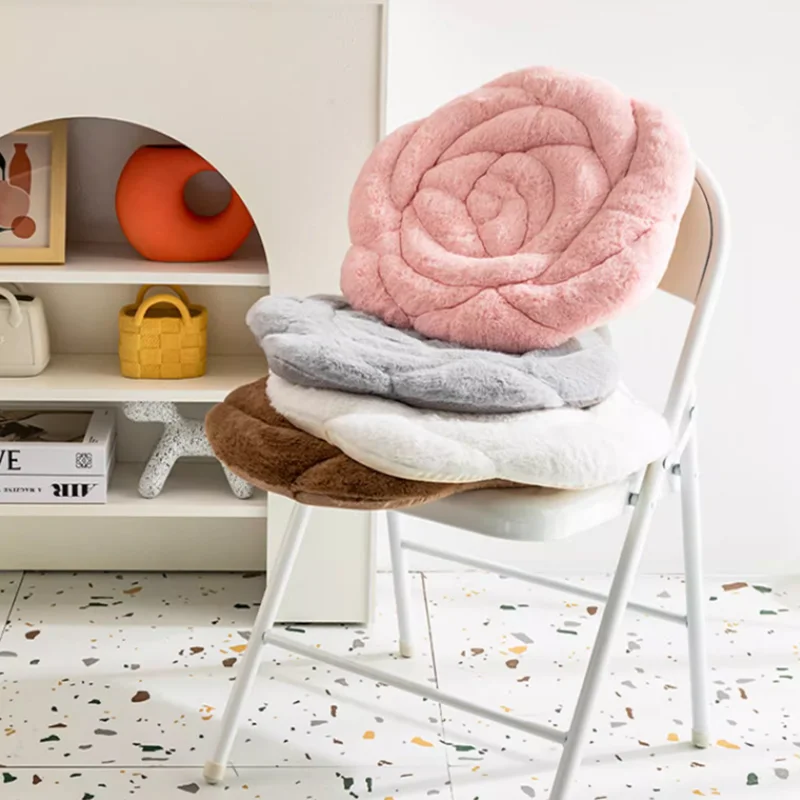 45X45Cm Solid Color Plush Rose Cushion French Romantic Soft Non-Slip Hip Pad for Office Aesthetic Zabuton Decor for Living Room
