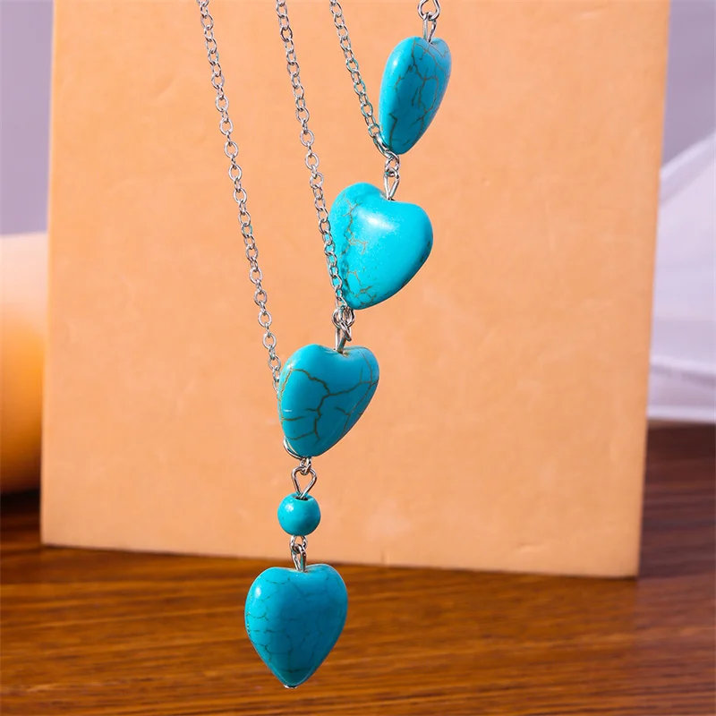 Aihua Böhmen Türkis Stein Herz Halskette für Frauen Halsband Collier Femme Ethnische Halsketten Statement Schmuck – Detail 8