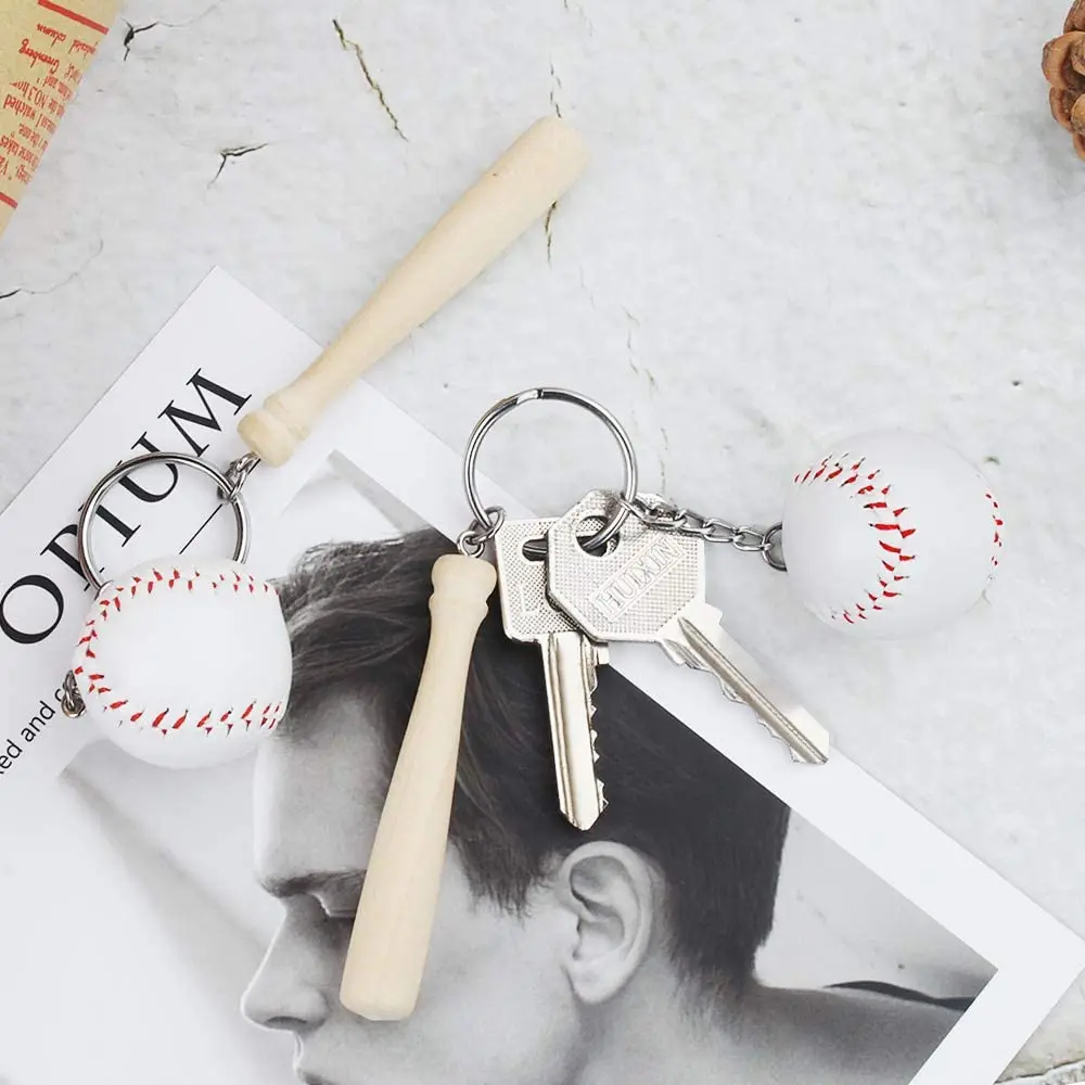 

100pcs Mini Baseball Softball Keychain with Wooden Bat for Sports Theme Party Team Souvenir Athletes Rewards Party Favors