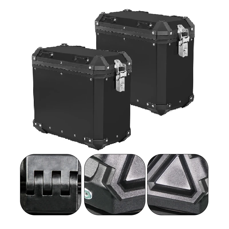 2Pcs 38L Motorcycle Side Box Aluminum Motorbike Side Saddle Bags Waterproof Luggage Case Storage Trunk Key Lock Helmet Box