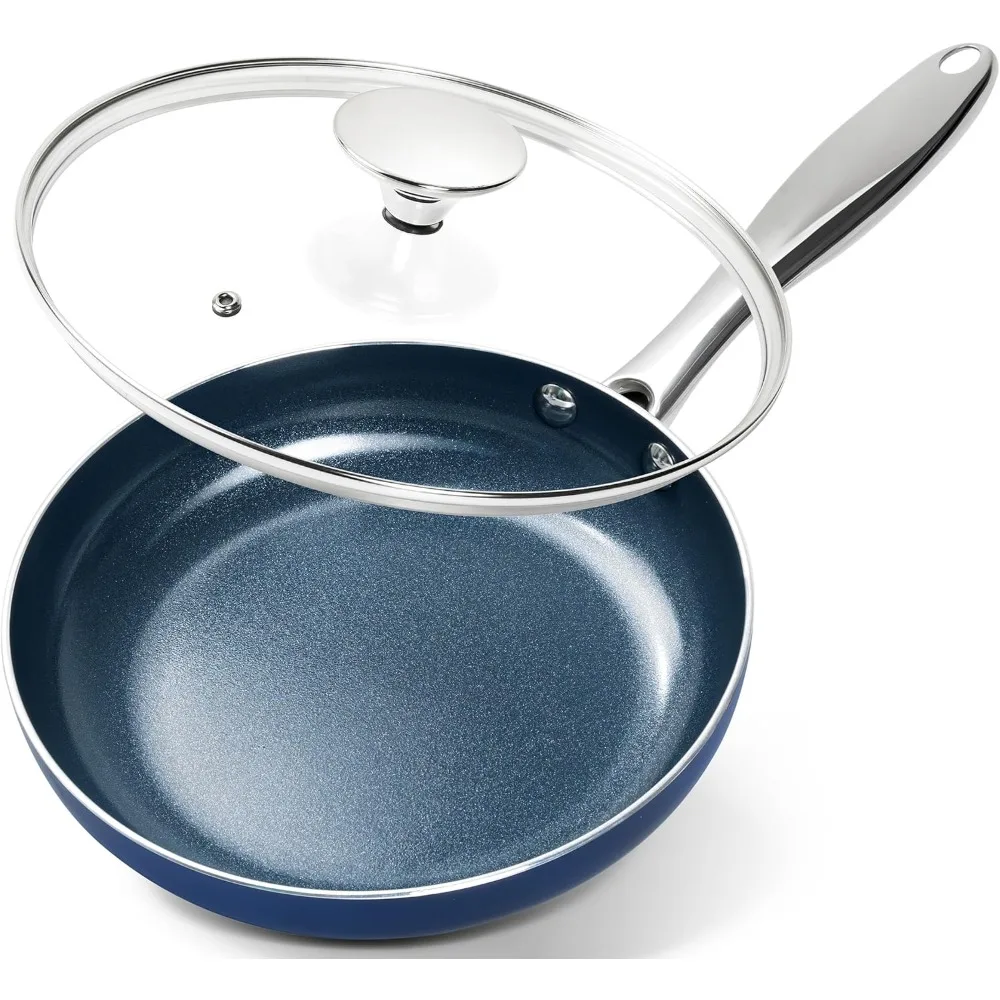 

Small Frying Pan - 8 Inch Nonstick Frying Pan with Lid, Non-Toxic Omelette Pan with Stainless Handle, Nonstick Skillet