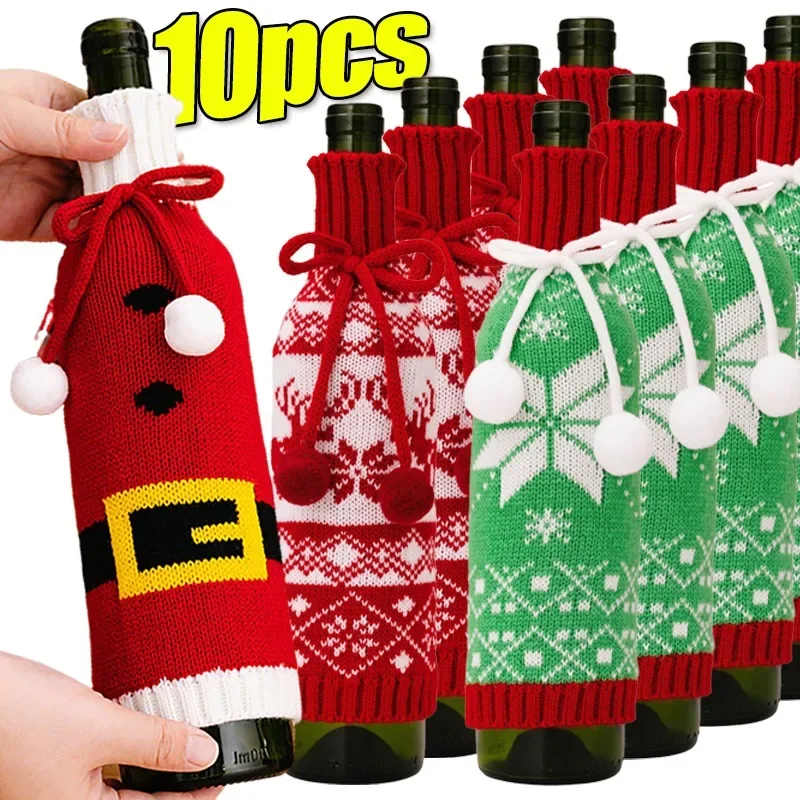 Knitted Christmas Wine Bottle Covers Bag Santa Snowman Wine Bottle Cover Sleeve For New Year Party Dinner Table Decoration Gifts