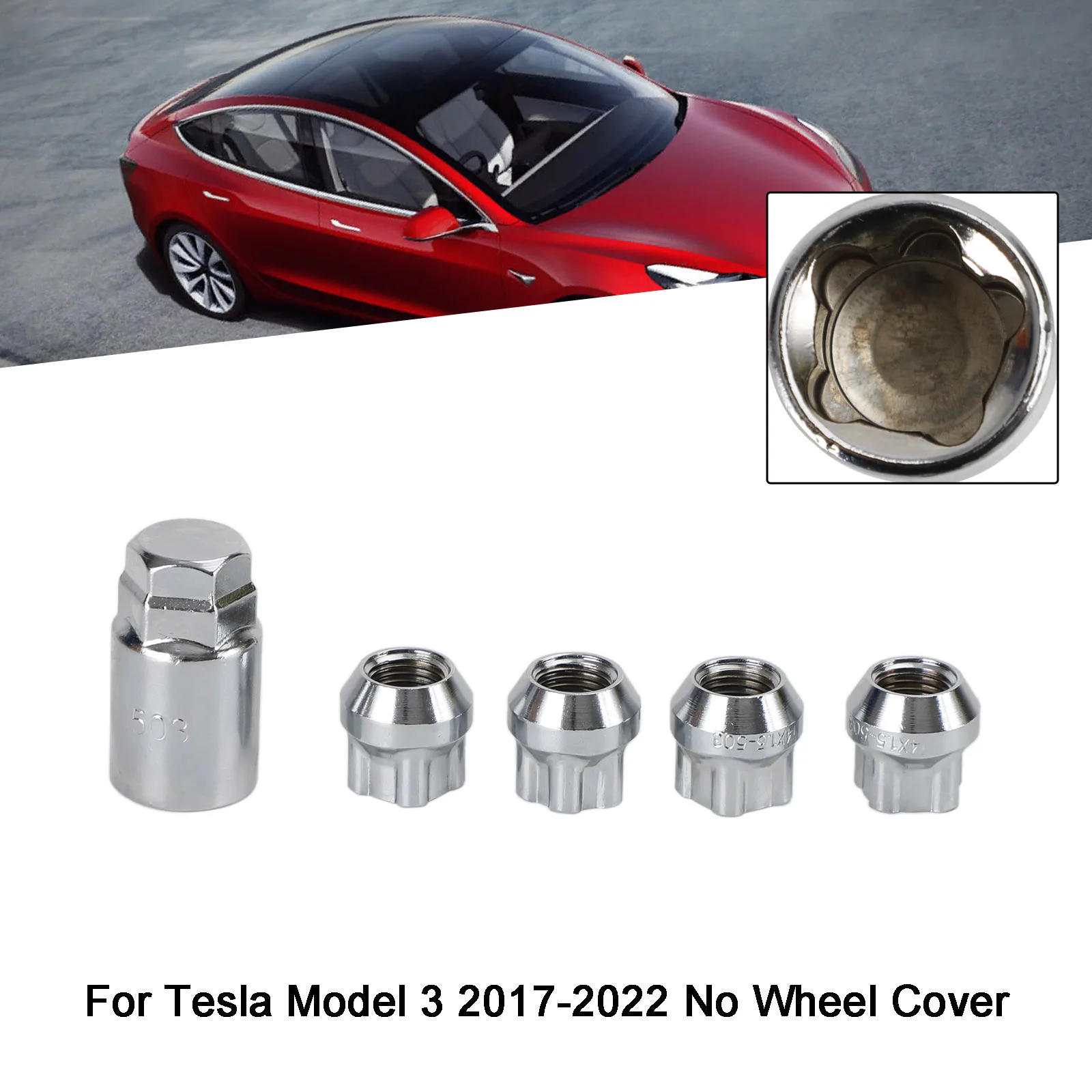 Areyourshop 4PCS Wheel Lock Lug Nut Fit for Tesla Model S/3/X/Y All Year Chrome M14×1.5 Car Accessoriess Parts