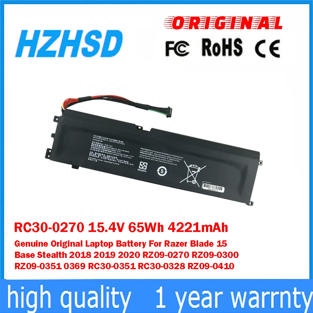 

RC30-0270 15,4 В, 65 Втч, 4221 мАч, оригинальный аккумулятор для ноутбука Razer Blade 15 Base Stealth 2018 2019 2020 RZ09-0270 RZ09-0300