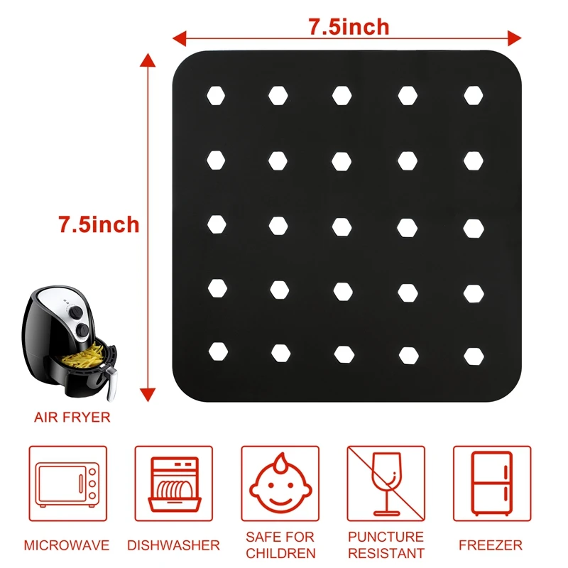 재사용 가능한 에어 프라이어 라이너 에어 프라이어 매트, 붙지 않는 스팀 매트, 요리 주방 도구, 패스트리 베이킹 매트, 7.5 인치