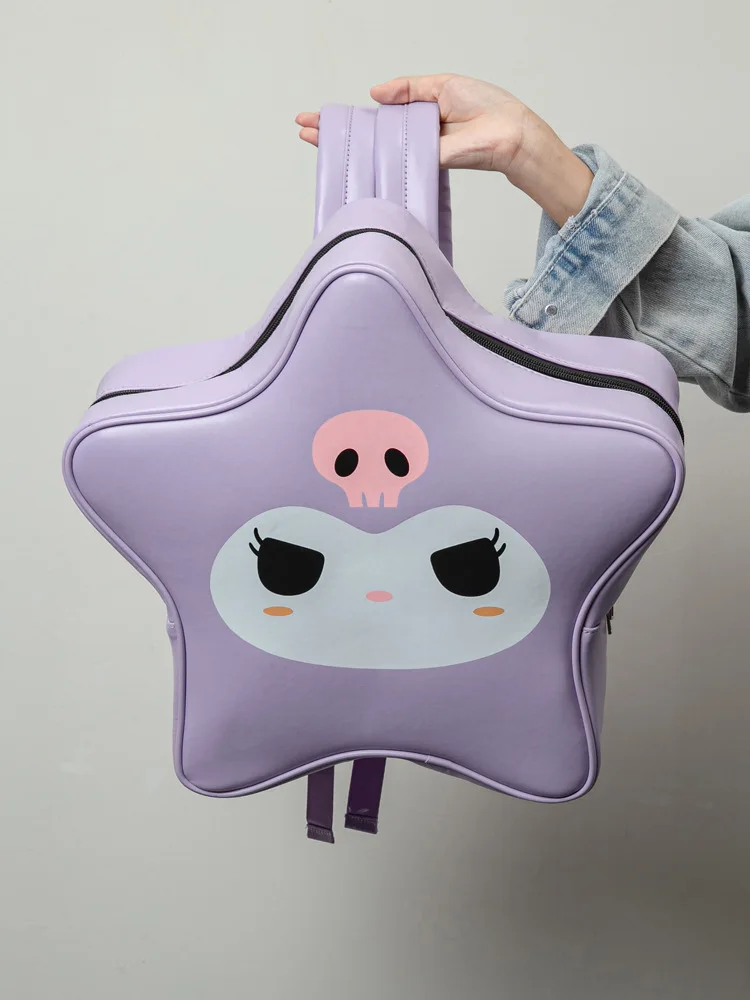 Sanrio Kuromi-mochila japonesa Kawaii para mujer, bolso de cuero PU, pentagrama, gran capacidad, estilo universitario, Lolita, de lujo